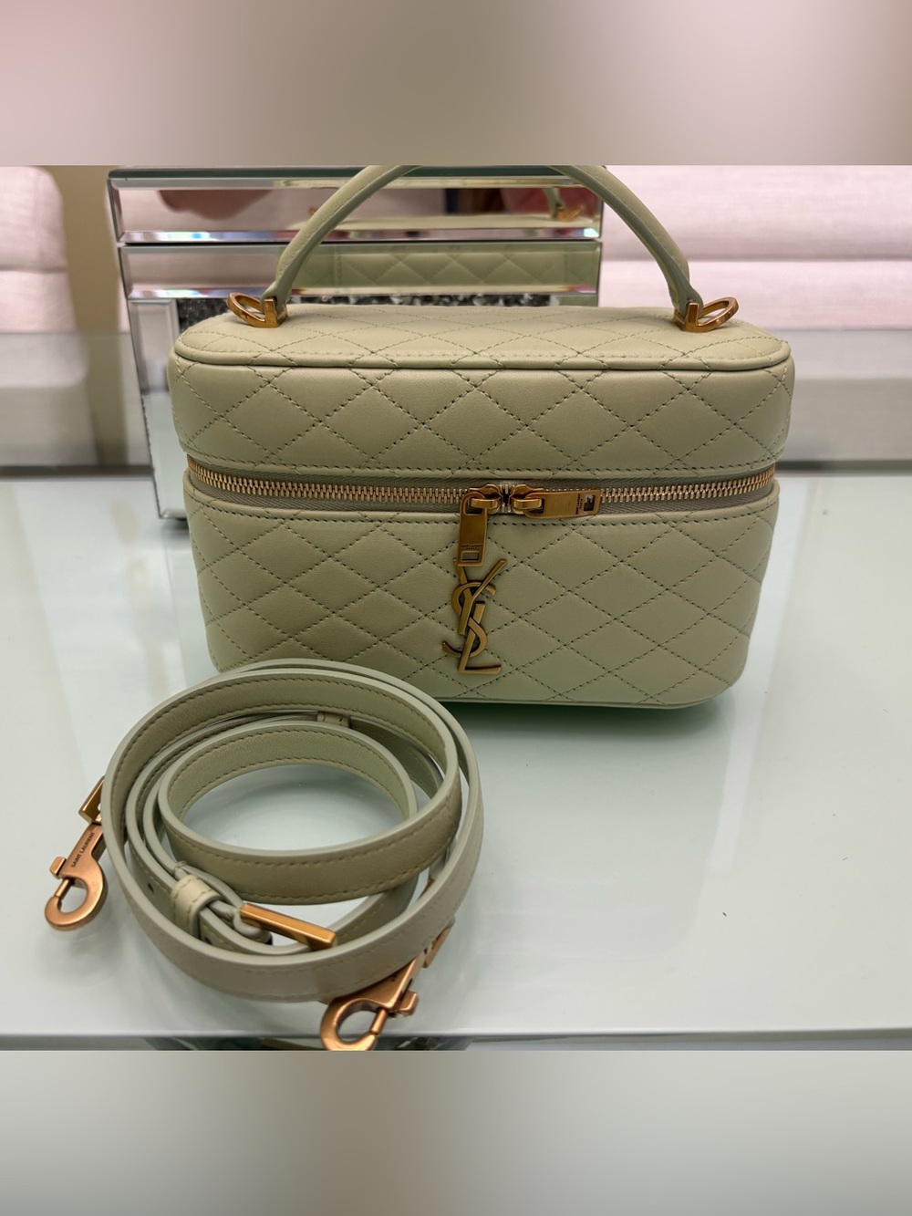 BNWT Authentic Saint Laurent Gabby Vanity Bag — Misty Jade with Gold Hardware - Picture 2 of 12